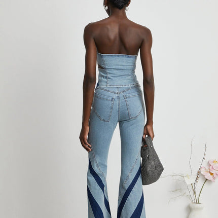 Abigail Blue Denim Top and Jeans Blocked Off The Shoulder