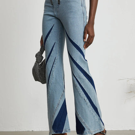 Abigail Blue Denim Top Jeans Off The Shoulder Color Blocked Set