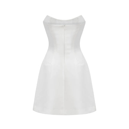 Abigail White Off Shoulder Chic Mini Dress with Pearls and Crystals