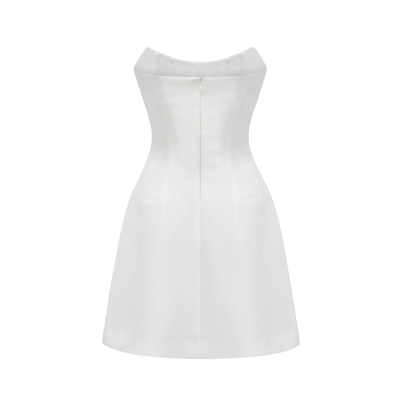 Abigail White Off Shoulder Chic Mini Dress with Pearls and Crystals