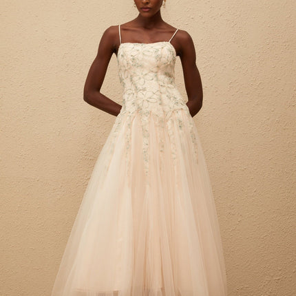 Adalgisa Green Floral Embroidered Tulle Sequin Maxi Dress