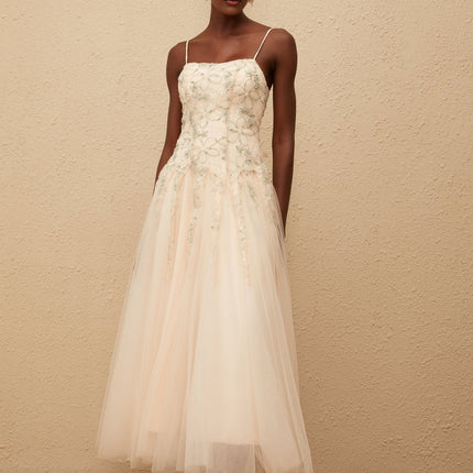 Adalgisa Green Floral Embroidered Tulle Sequin Maxi Dress
