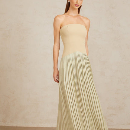 Adalgisa Green Maxi Dress with Pleated Corset Detailing and Off-Shoulder Silhouette