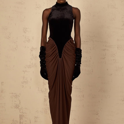 Adalyn Brown Color Blocked Maxi Dress