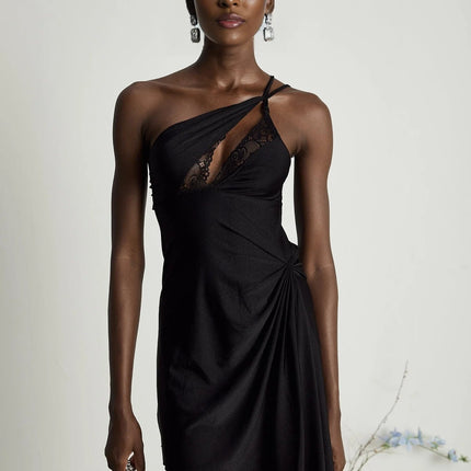 Addison Black Lace Mini Dress with Side Split and Asymmetric Hem