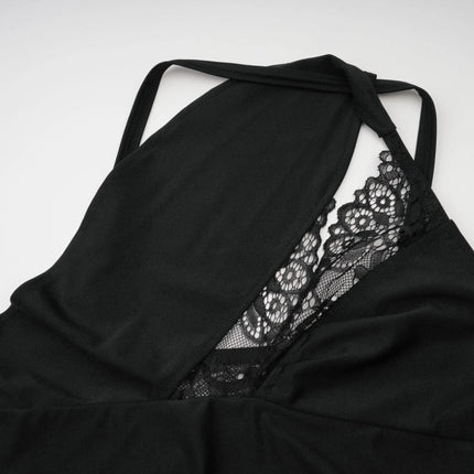 Addison Black Lace Mini Dress with Side Split and Asymmetric Hem