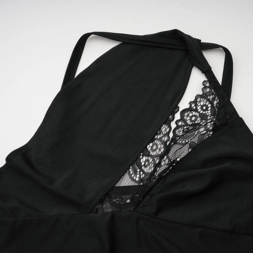 Addison Black Lace Mini Dress with Side Split and Asymmetric Hem