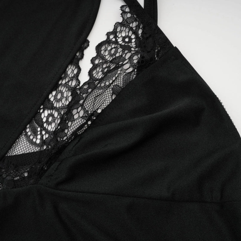 Addison Black Lace Mini Dress with Side Split and Asymmetric Hem