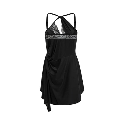 Addison Black Stretch Lace Mini Dress with Side Split and One-Shoulder Silhouette
