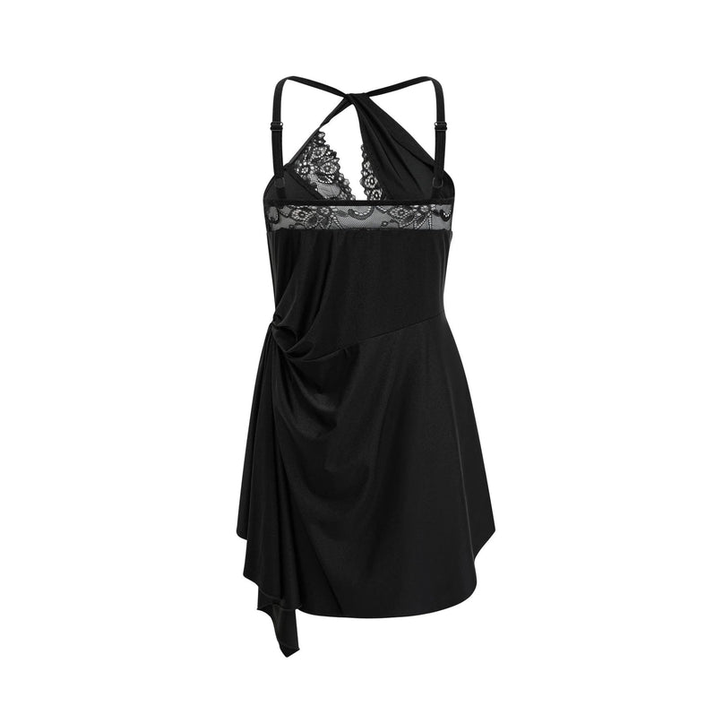 Addison Black Stretch Lace Mini Dress with Side Split and One-Shoulder Silhouette