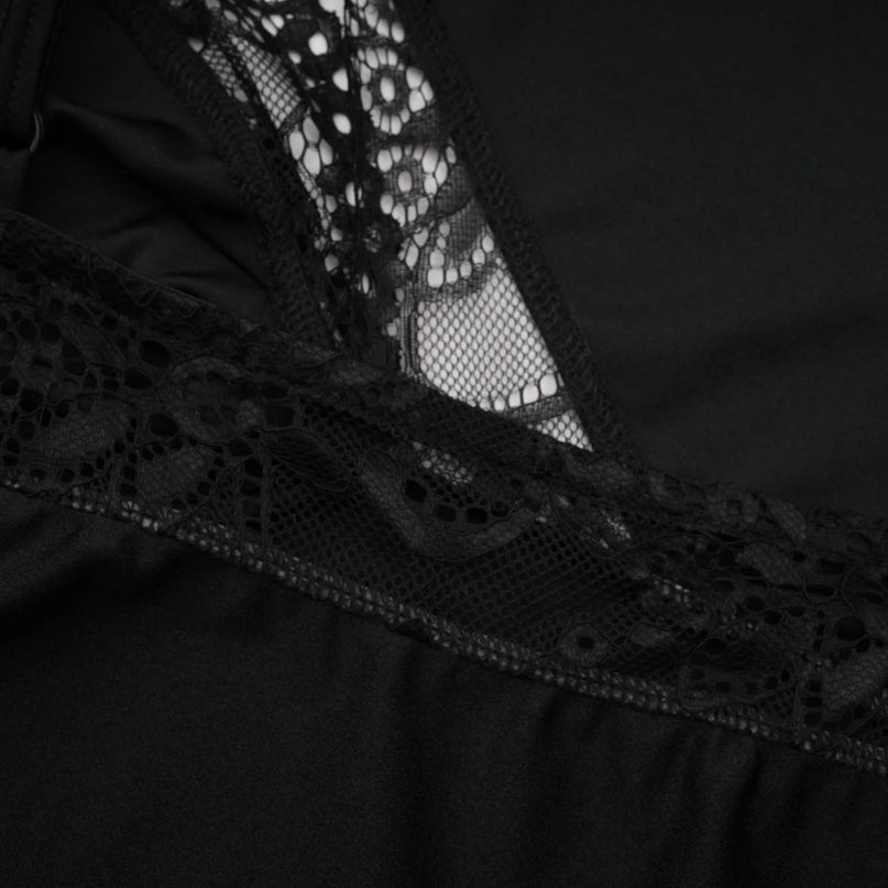 Addison Black Stretch Lace Mini Dress with Side Split and One-Shoulder Silhouette