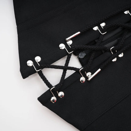 Adelaide Black Wool Lace-Up Corset Jacket Eyelet Detail Cropped Long Sleeve
