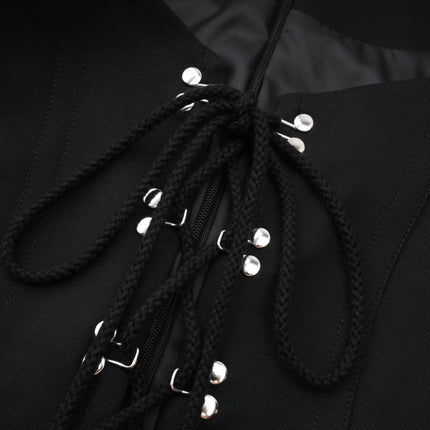 Adelaide Black Wool Lace-Up Corset Jacket Eyelet Detailing Cropped Long Sleeves