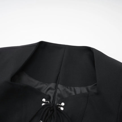 Adelaide Black Wool Lace-Up Corset Jacket Eyelet Detail Cropped Long Sleeve