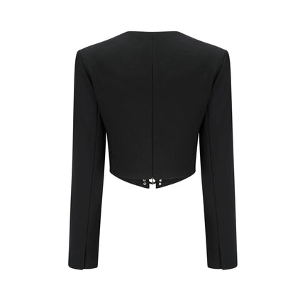 Adelaide Black Wool Lace-Up Corset Jacket Eyelet Detail Cropped Long Sleeves