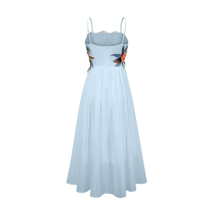 Adelaide Blue Floral Embroidered Shirred Maxi Dress