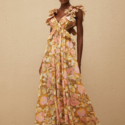 Adélaïde Open Back Floral Print Maxi Dress