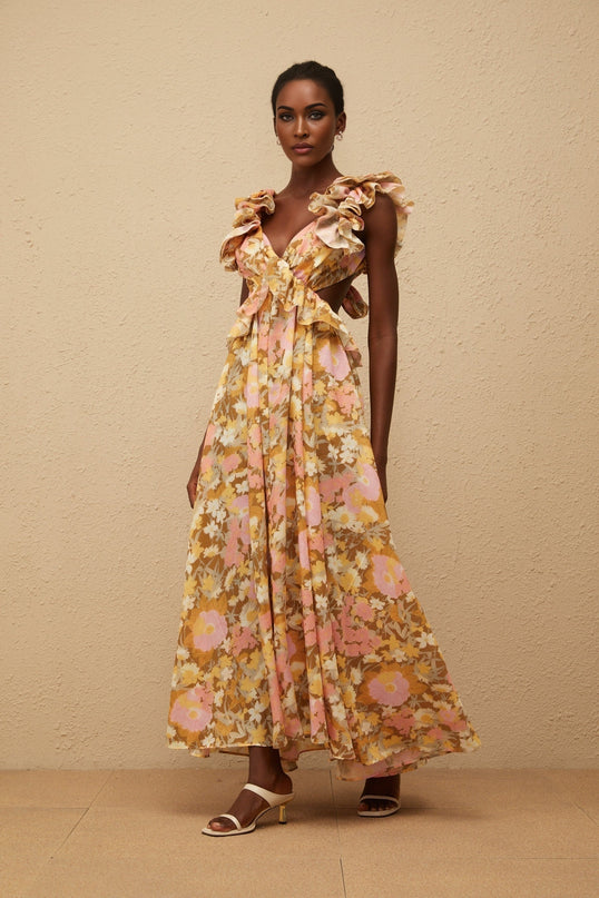 Adélaïde Open Back Floral Print Maxi Dress