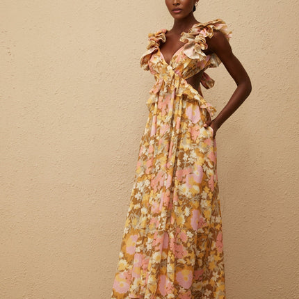Adélaïde Open Back Floral Print Maxi Dress