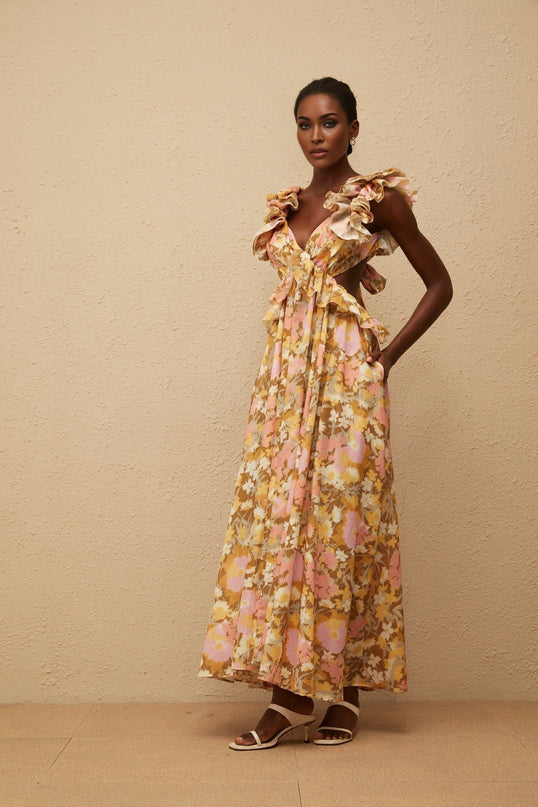 Adélaïde Open Back Floral Print Maxi Dress