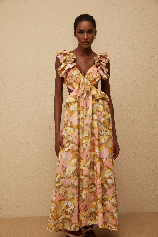 Adélaïde Open Back Floral Print Maxi Dress