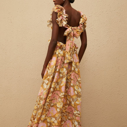 Adélaïde Open Back Floral Print Maxi Dress