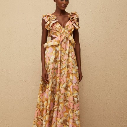 Adélaïde Open Back Floral Print Maxi Dress