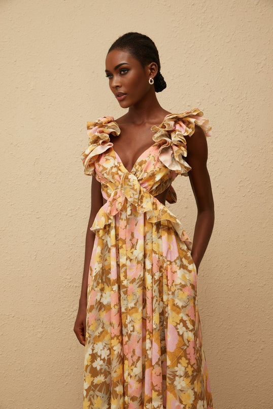 Adélaïde Open Back Floral Print Maxi Dress