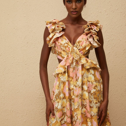 Adélaïde Open Back Floral Print Maxi Dress