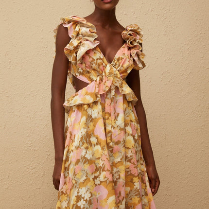 Adélaïde Open Back Floral Print Maxi Dress