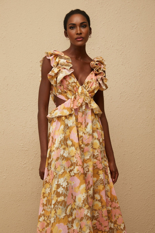 Adélaïde Open Back Floral Print Maxi Dress