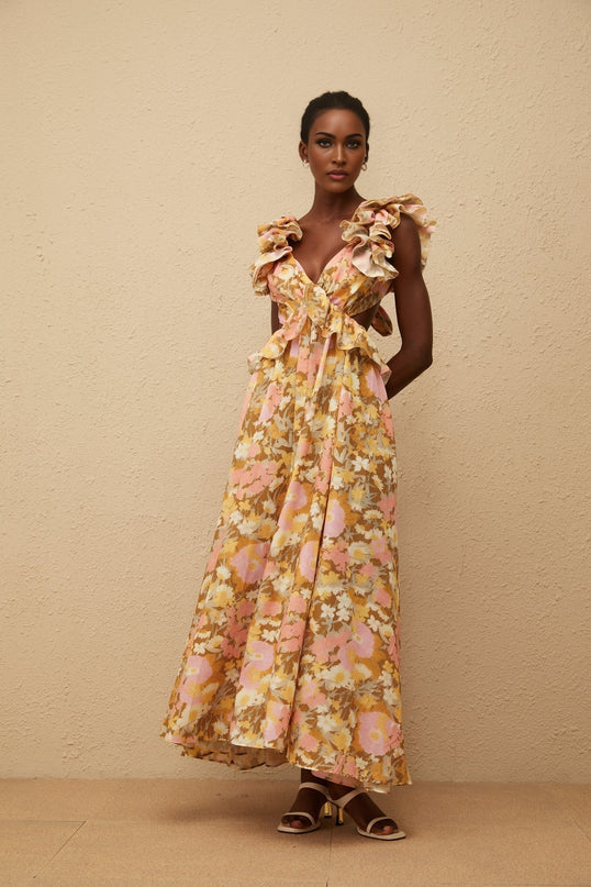 Adélaïde Open Back Floral Print Maxi Dress
