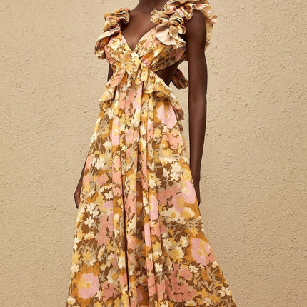 Adélaïde Open Back Floral Print Maxi Dress