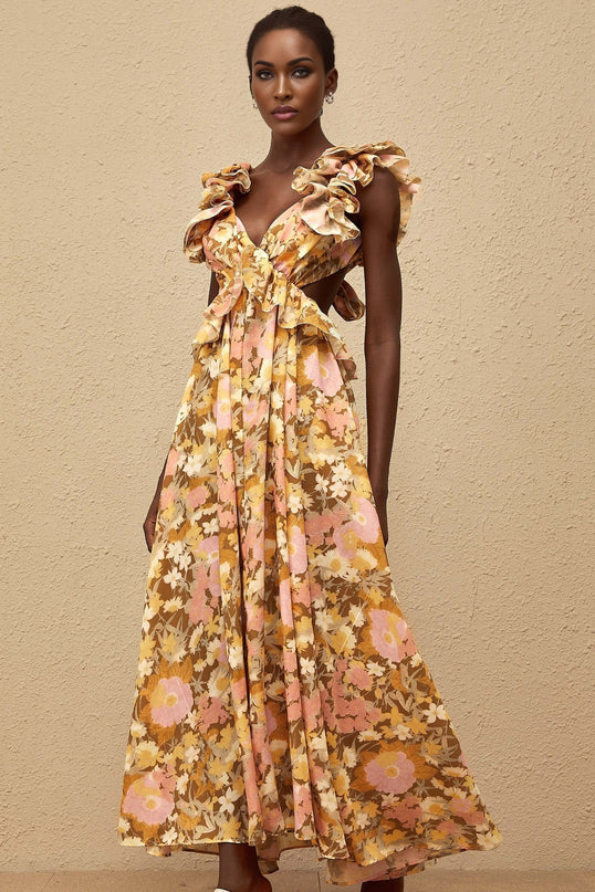 Adélaïde Open Back Floral Print Maxi Dress