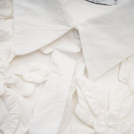 Adelaide White 3D Floral Cut-Out Shirt Terylene Cotton Blend Lapel Collar Buttoned Cuffs Front Button Fastening
