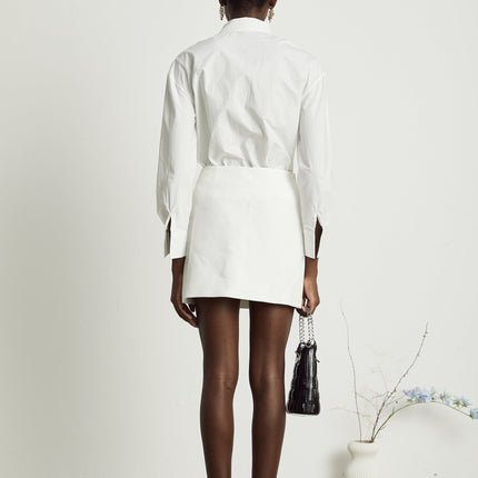 Adelaide White 3D Floral Cut-Out Shirt Terylene Cotton Blend Lapel Collar Buttoned Cuffs Front Button Fastening