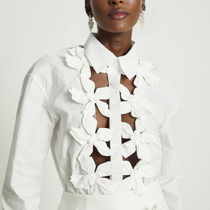 Adelaide White 3D Floral Embellished Shirt
