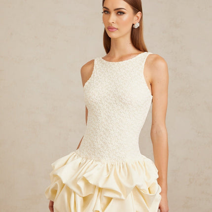 Adele Mini Dress Neutrals Lace Bubble-Hem Open Back Sleeveless Women's Fashion