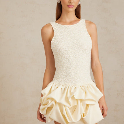 Adele Neutrals Floral Lace Mini Dress