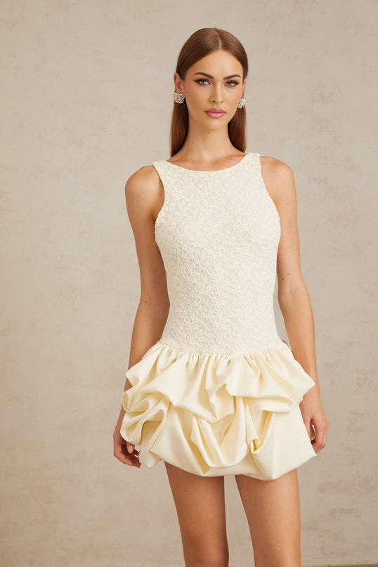 Adele Neutrals Floral Lace Mini Dress