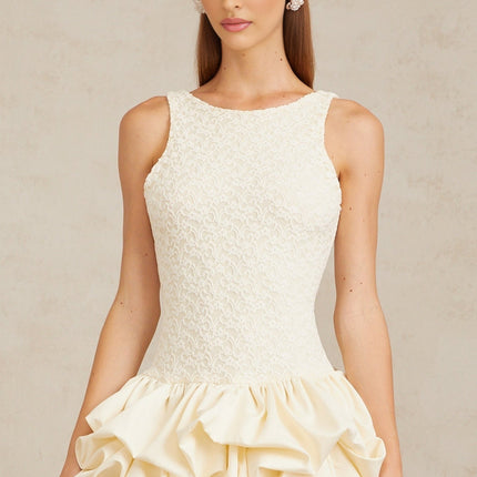 Adele Neutrals Lace Bubble-Hem Mini Dress
