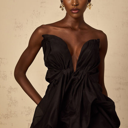 Adelina Black Asymmetrical Ruffle Cocktail Dress Boned Bodice Off-Shoulder Sleeveless Rear Zip Fastening Luxurious Blend Terylene Cotton