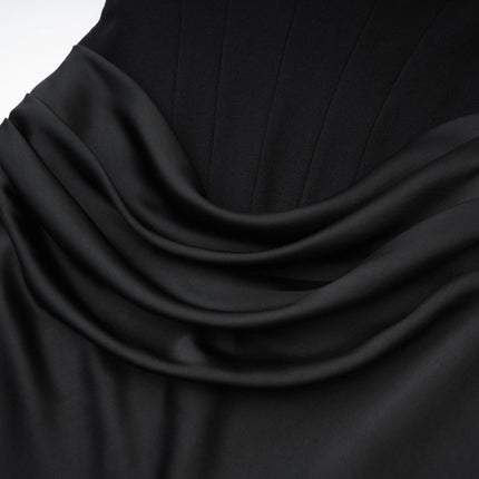 Adelina Black Off-Shoulder Pleated Maxi Dress Terylene Fiber Flared Hem Special Occasions Glamorous Events Modern Classic Style