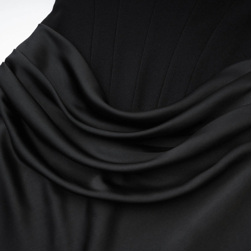 Adelina Black Off-Shoulder Pleated Maxi Dress Terylene Fiber Flared Hem Special Occasions Glamorous Events Modern Classic Style