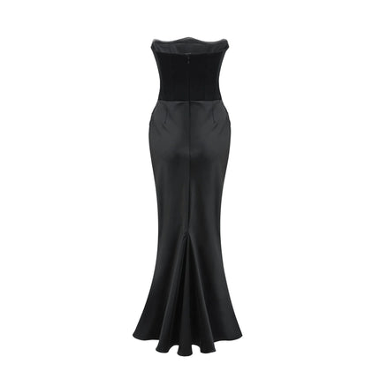 Adelina Black Maxi Dress Off-Shoulder Pleated Detail Flared Hem Terylene Fiber Special Occasions Glamorous Events Elegant Sophistication Modern Classic Style