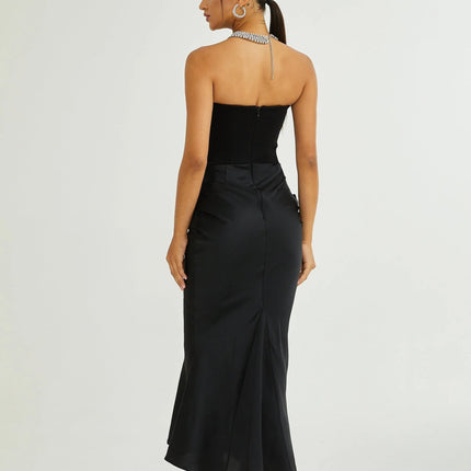 Adelina Black Off-Shoulder Pleated Maxi Dress Terylene Fiber Flared Hem Special Occasions Glamorous Events Modern Style Classic Allure