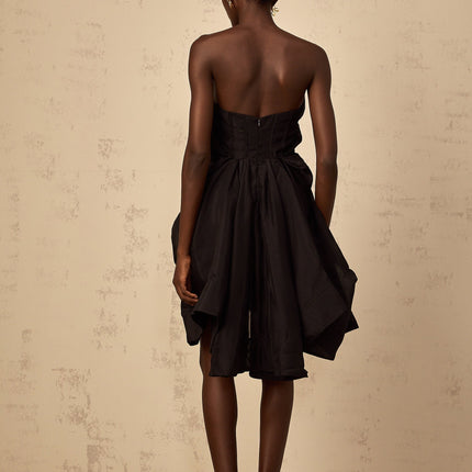 Adelina Black Asymmetrical Ruffle Cocktail Dress Boned Bodice Off-Shoulder Sleeveless Ruffled Detailing Rear Zip Fastening Luxurious Blend Terylene Cotton