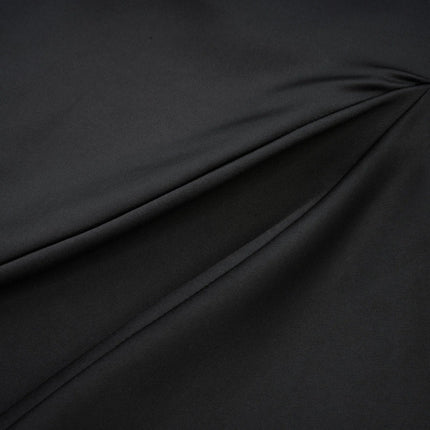 Adelina Black Off-Shoulder Pleated Maxi Dress in Terylene Fiber