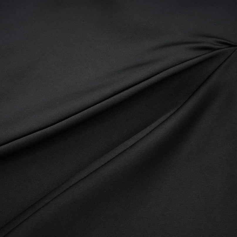 Adelina Black Off-Shoulder Pleated Maxi Dress in Terylene Fiber