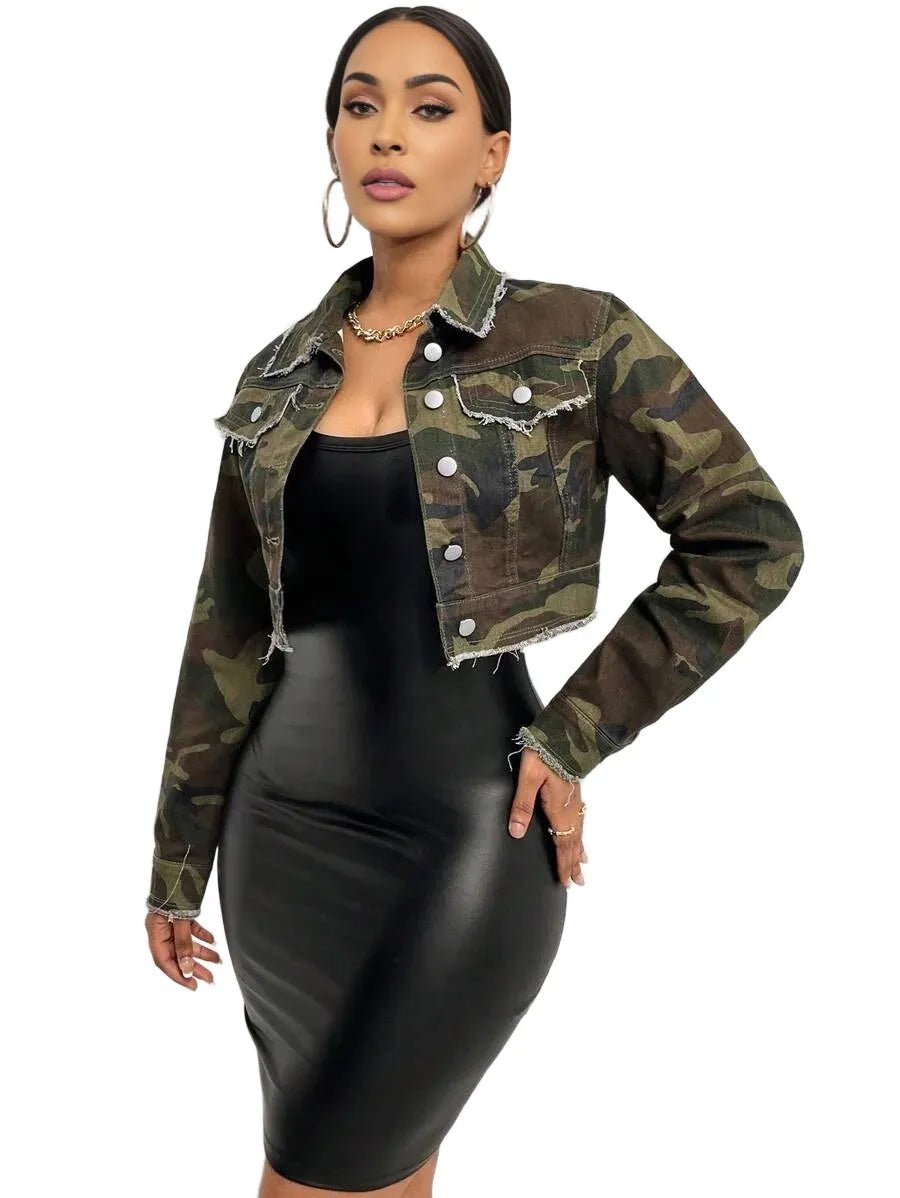 Adelyn Cropped Denim Jacket with Rugged Style in Multicolor - Multicolor